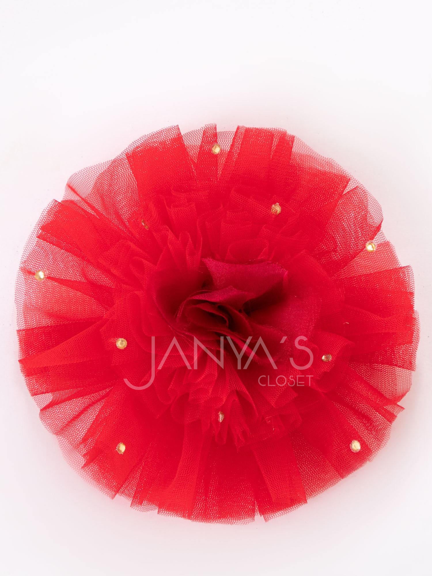 Red Net Ruffled Hair Clip