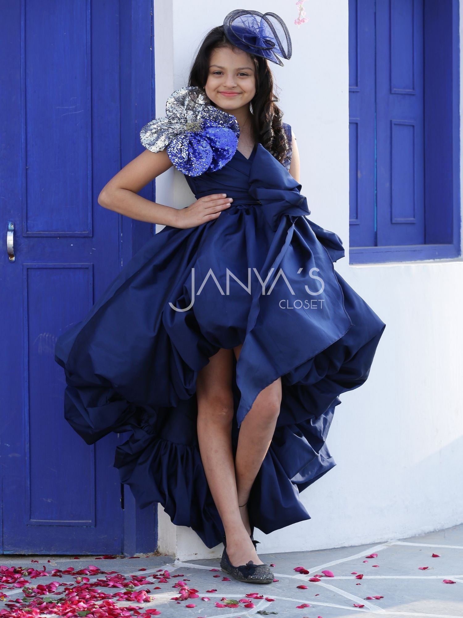 High /Low Taffeta Balloon Dress  With Hair Accessory