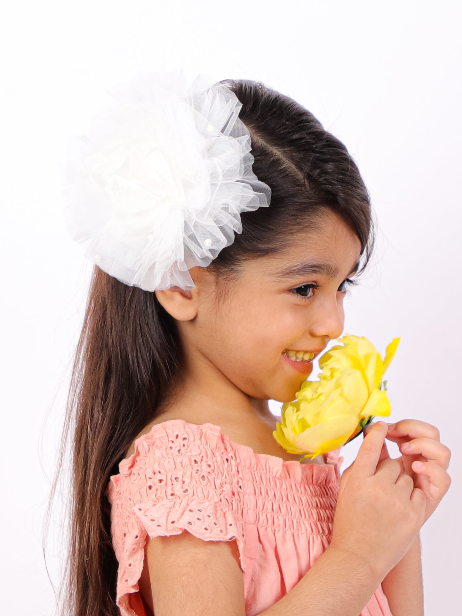 White Net Ruffled Hair Clip