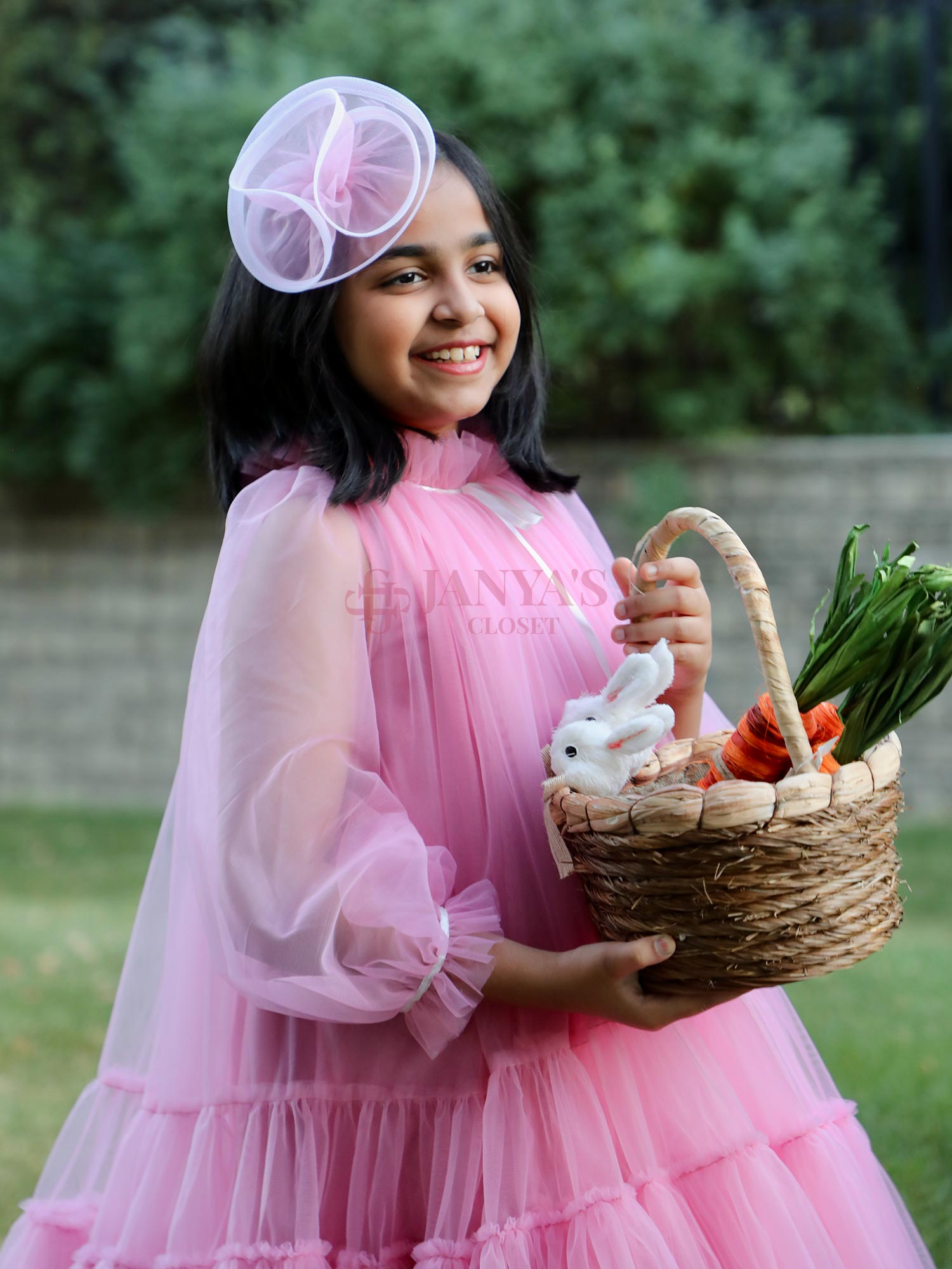 Mauve Pink Preety Party Teens Net Layered Dress with Hair pin*