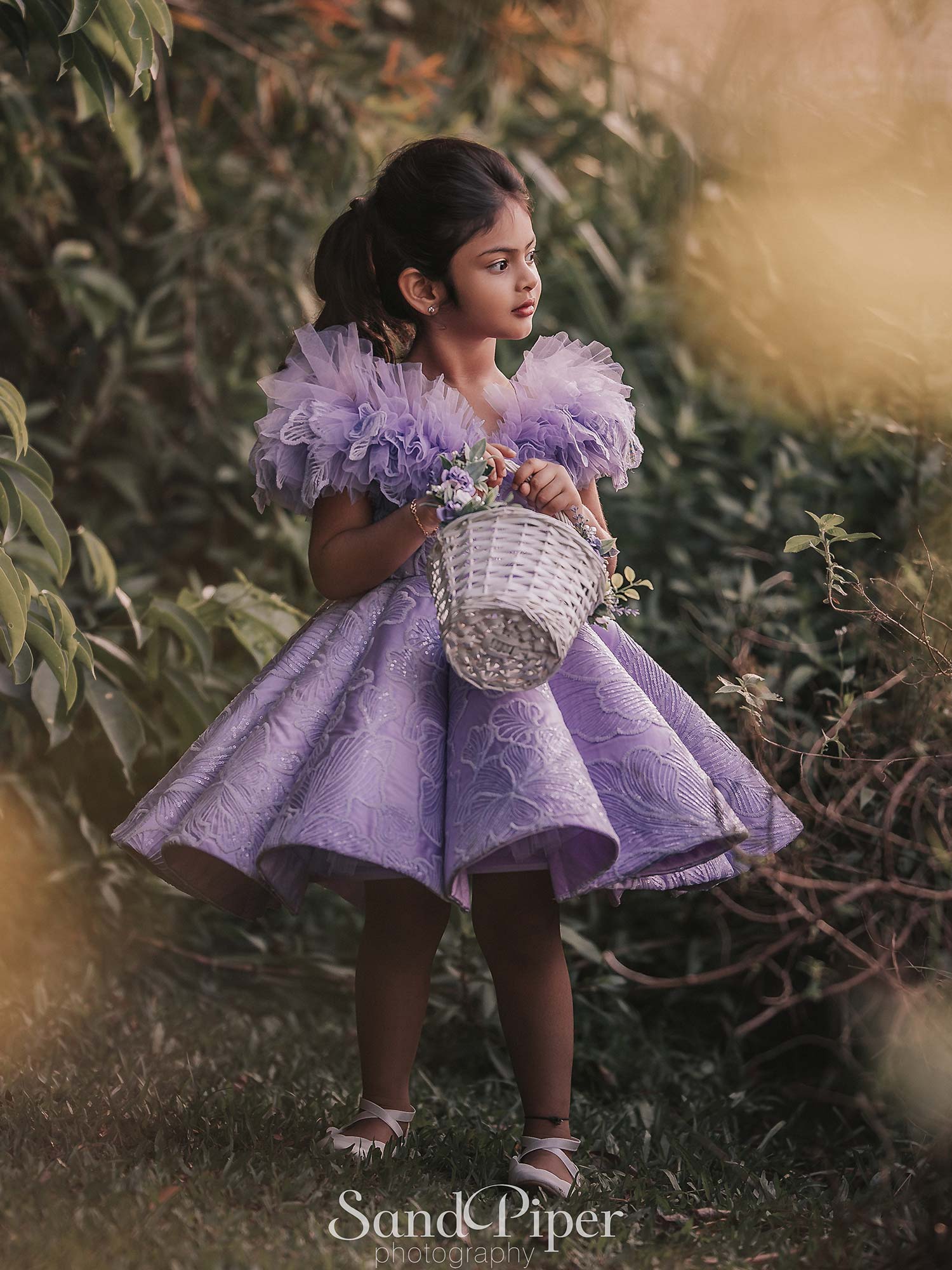 Lavender Embroidered Scollop Birthday Couture Dress With Hair Pin*