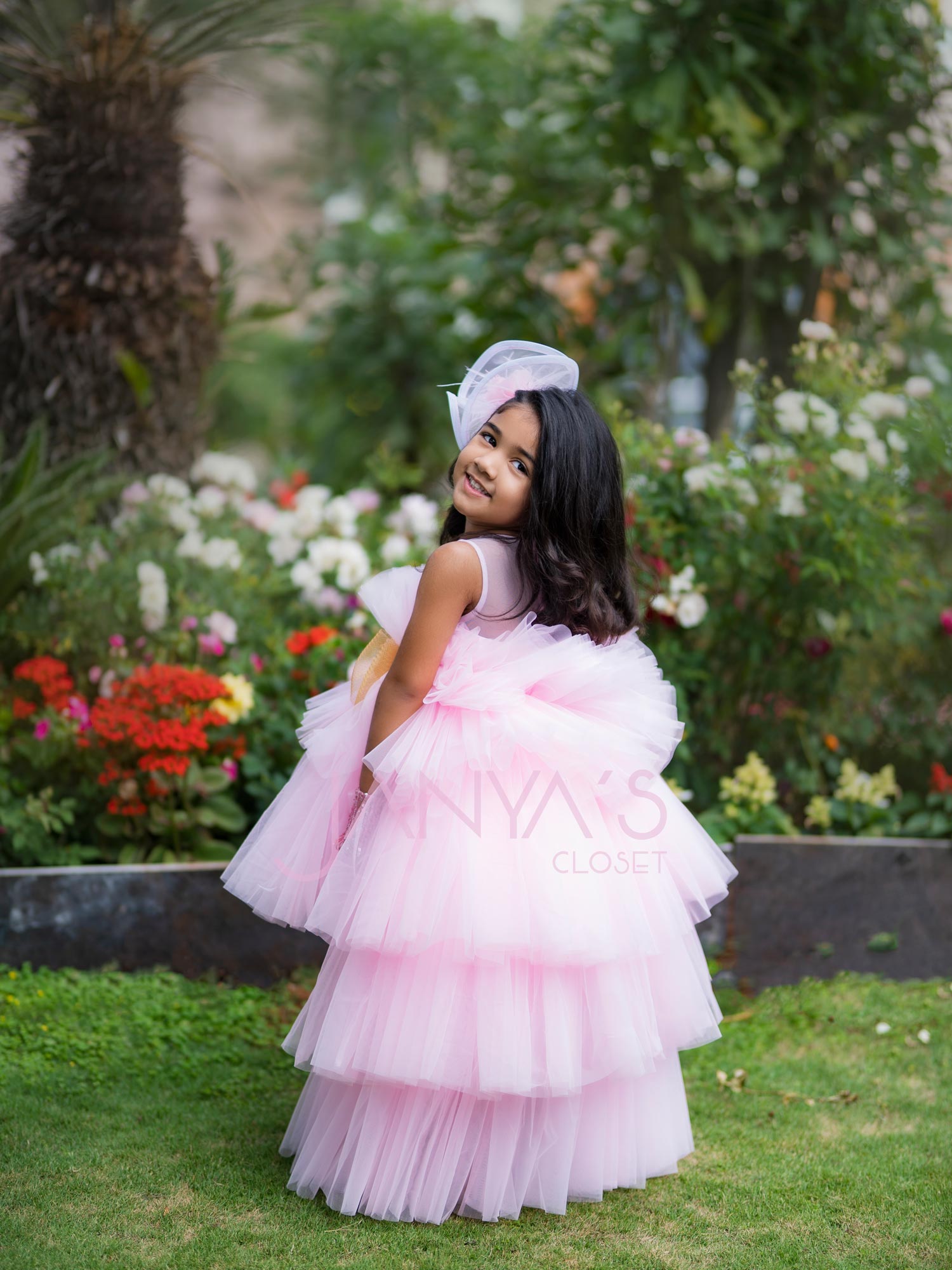 Arha Pink High- Low Gown With Hair Accessory