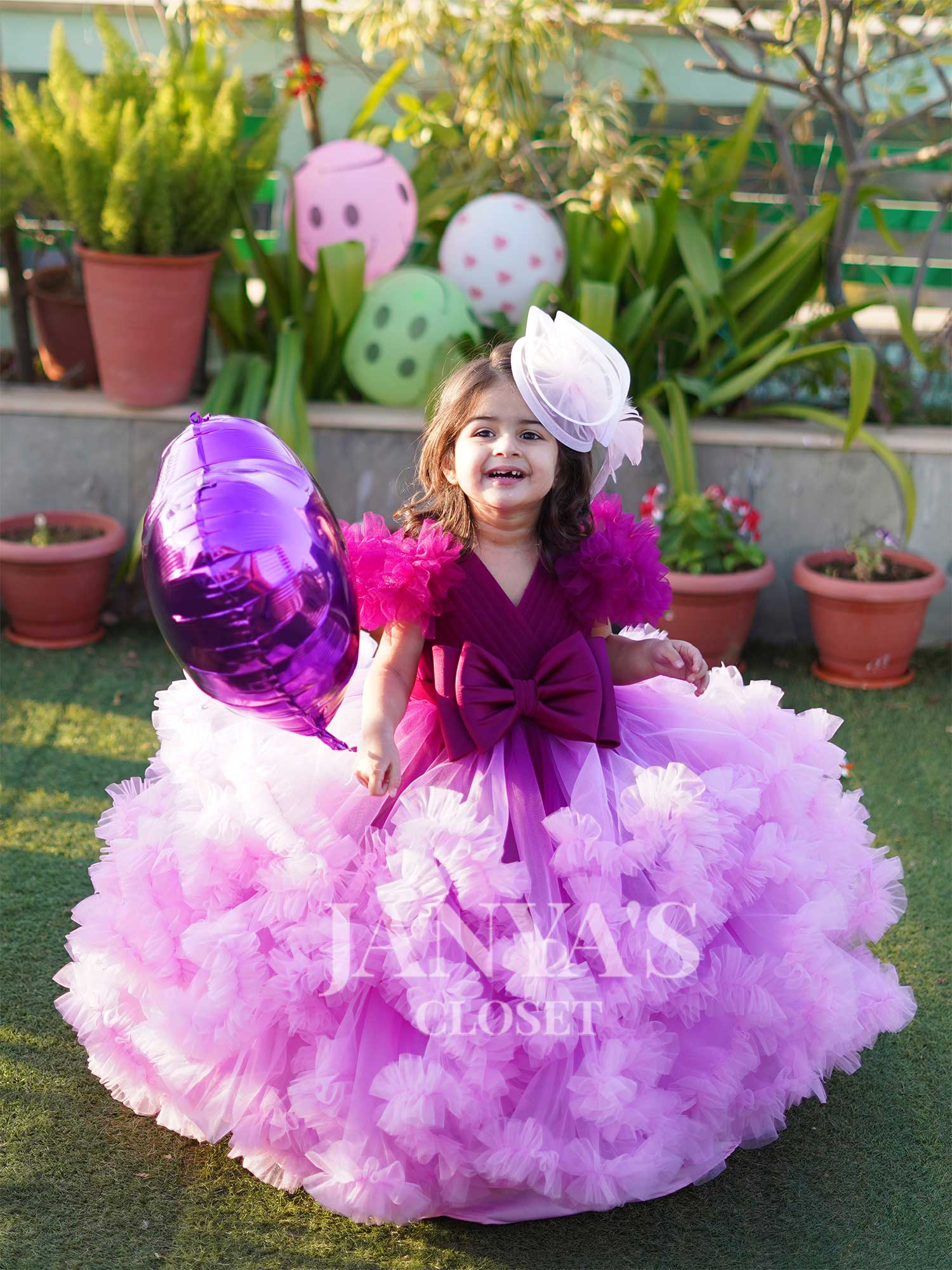 Enchanted Ombre Frilled Gown With Hair Pin