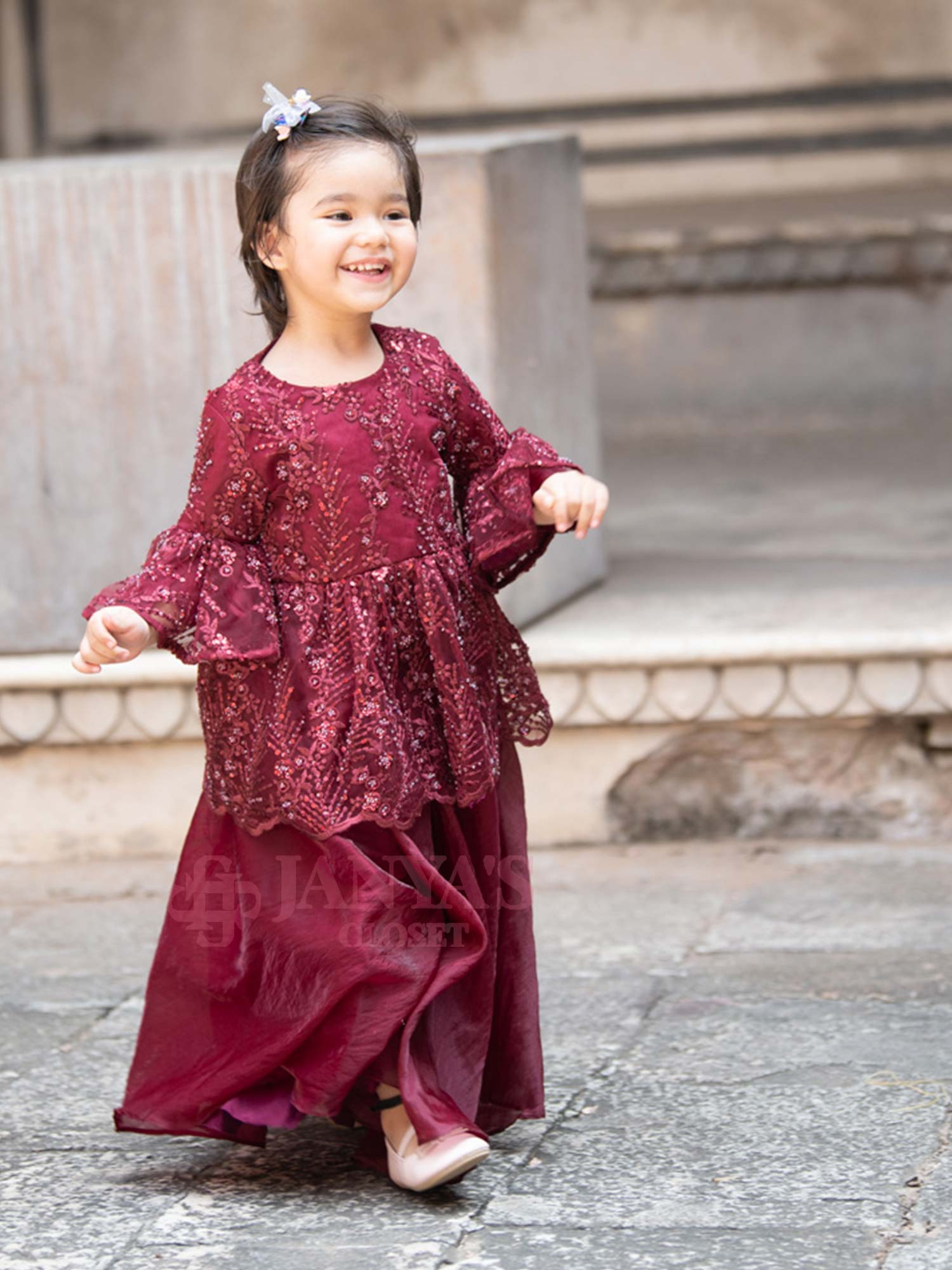 Maroon Embroidered Indo Western Kurti With Sharara