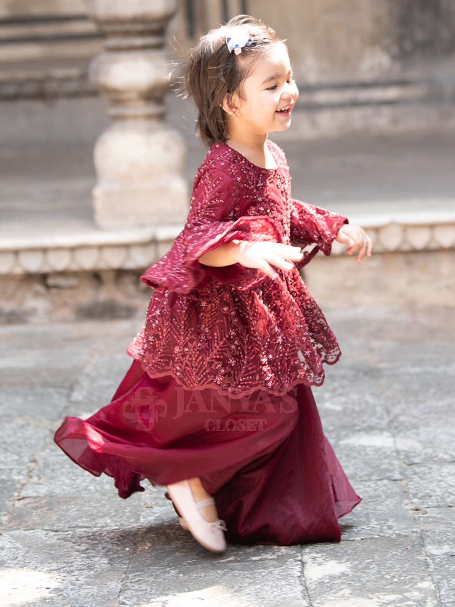 Maroon Embroidered Indo Western Kurti With Sharara