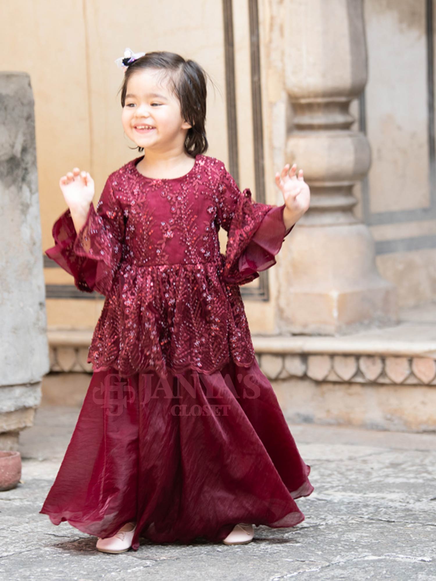 Maroon Embroidered Indo Western Kurti With Sharara