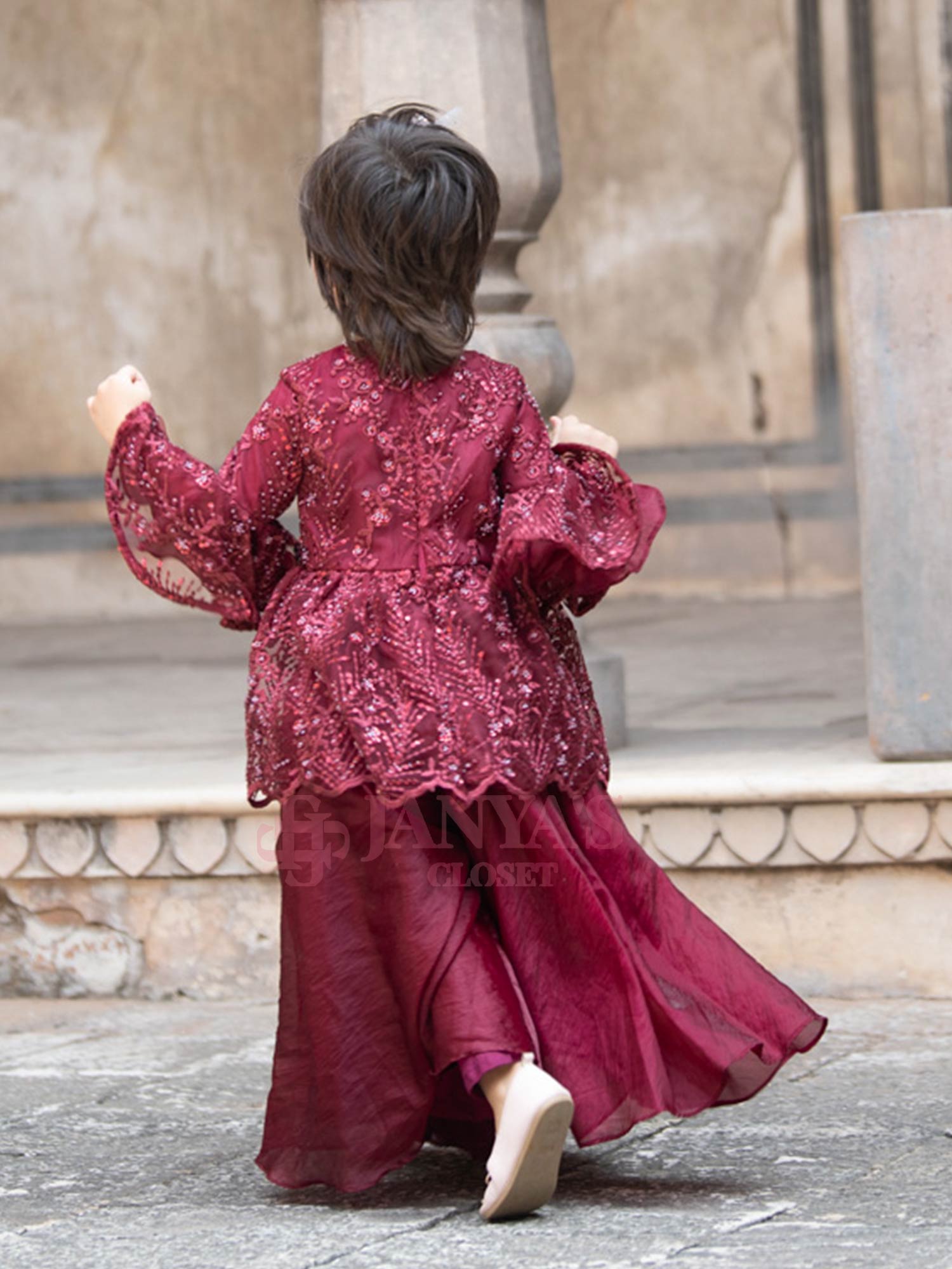 Maroon Embroidered Indo Western Kurti With Sharara