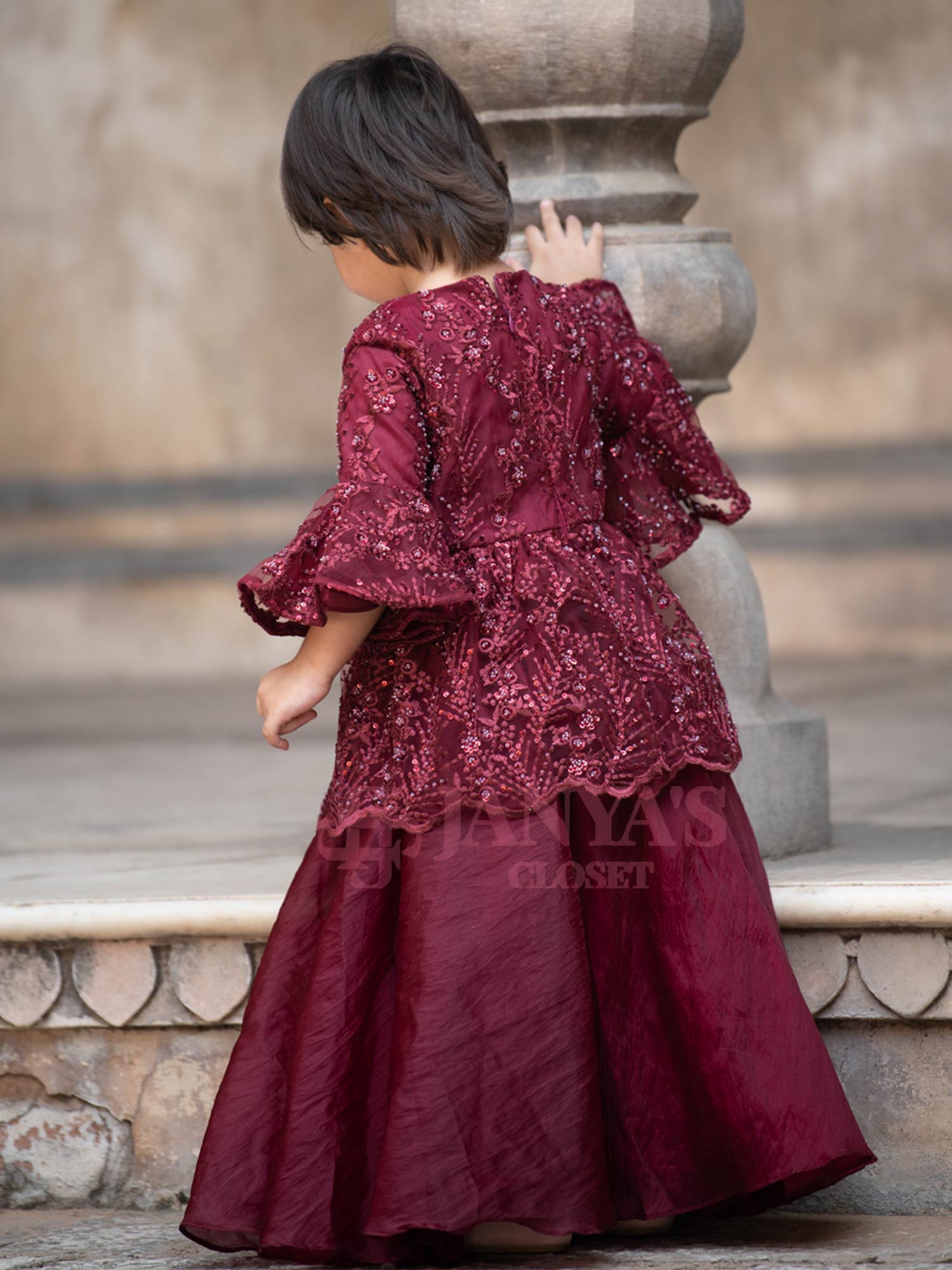 Maroon Embroidered Indo Western Kurti With Sharara