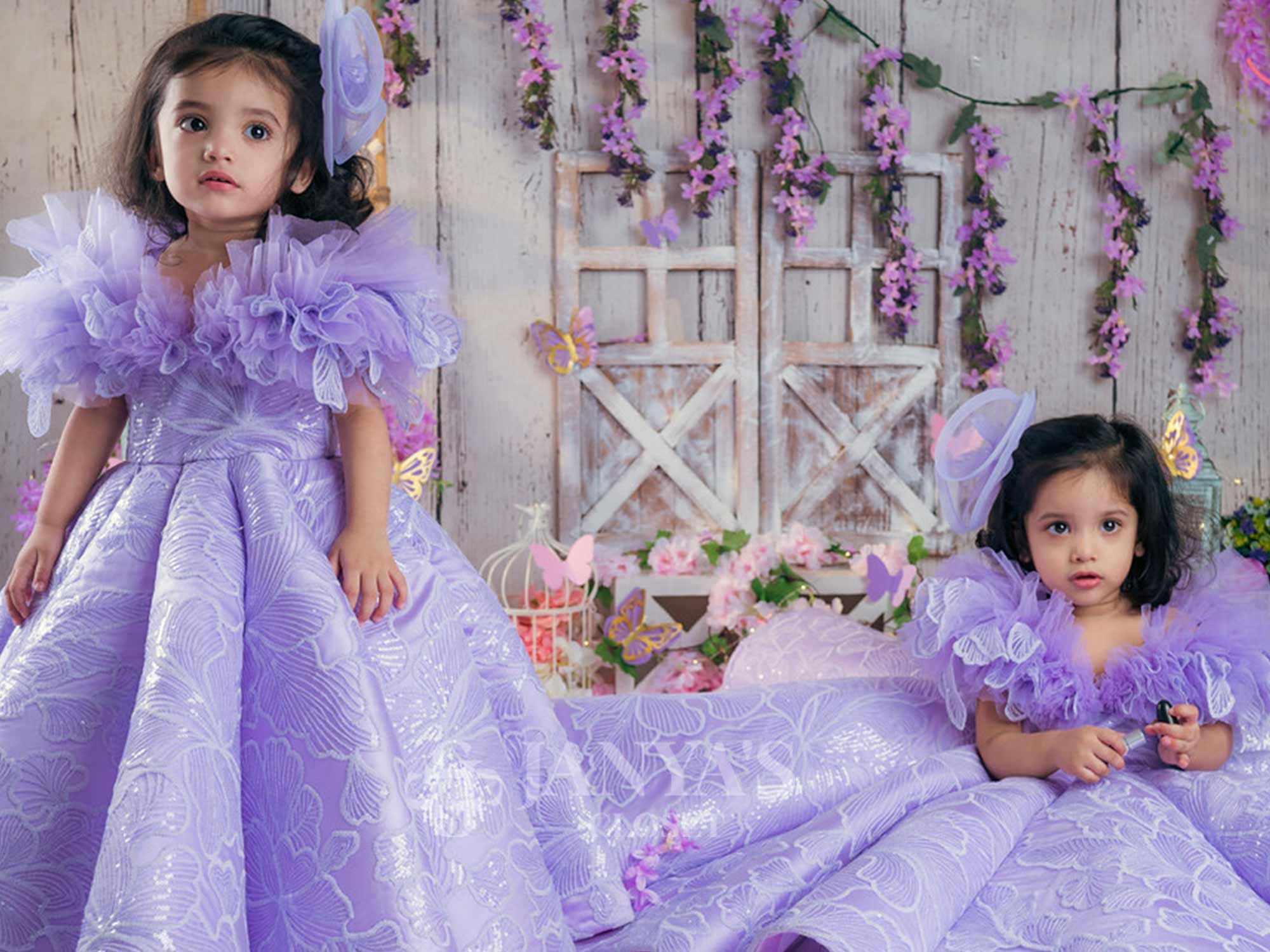 Whimsical Lavender Flower Gown With Hair Pin