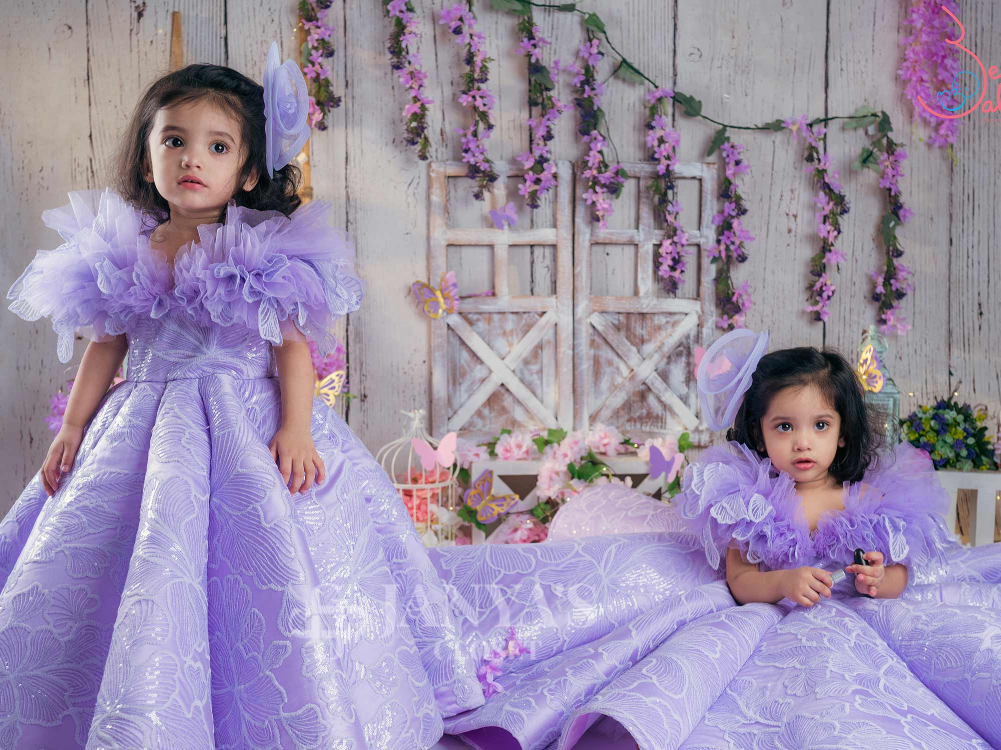 Whimsical Lavender Flower Gown With Hair Pin