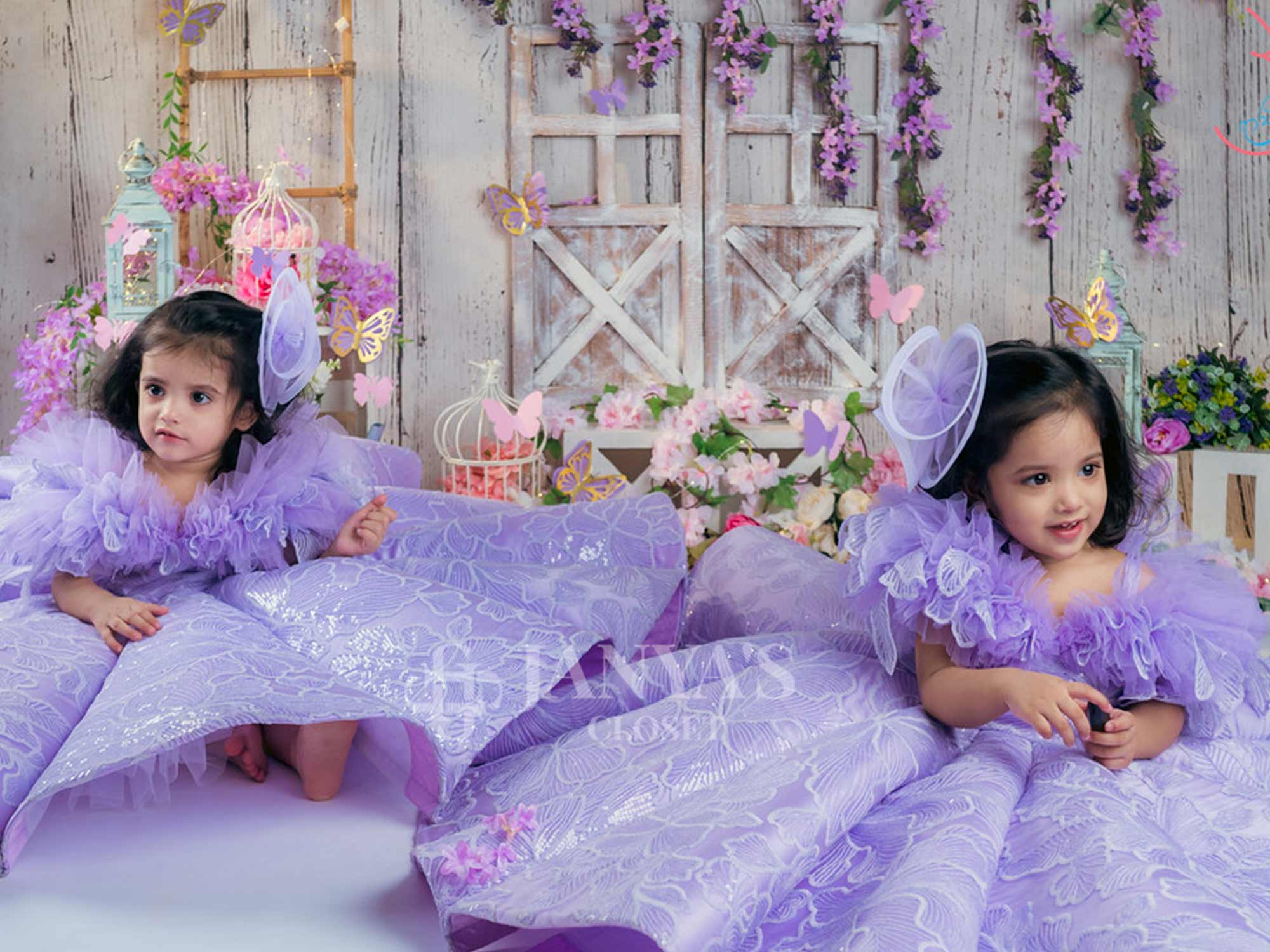 Whimsical Lavender Flower Gown With Hair Pin