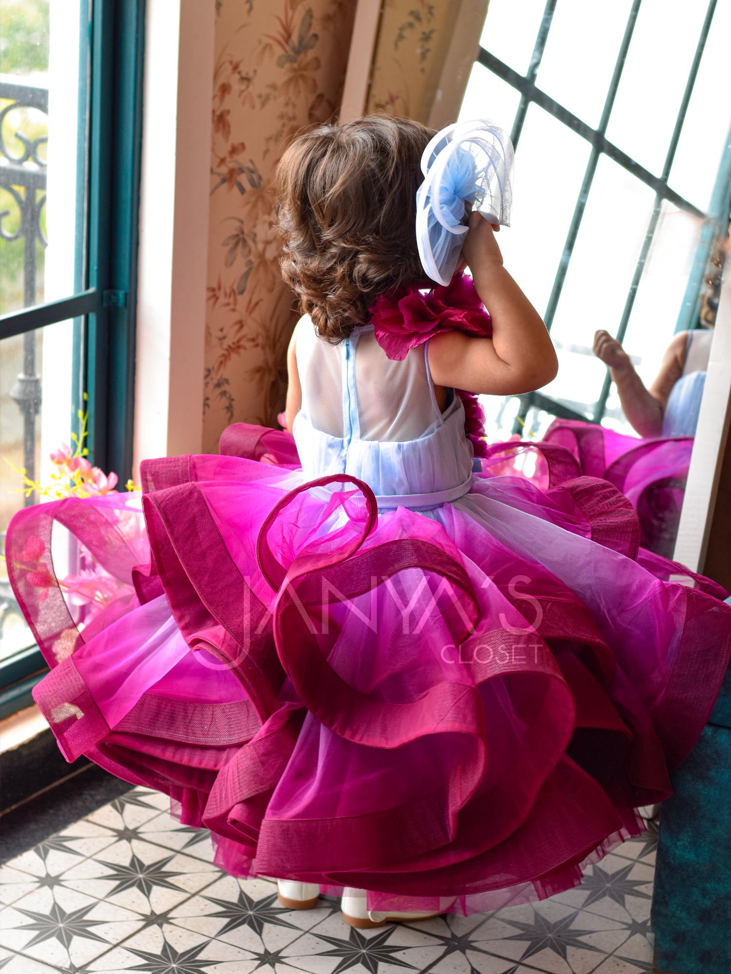 Princess Blue Shaded Gown With Hair Accessory