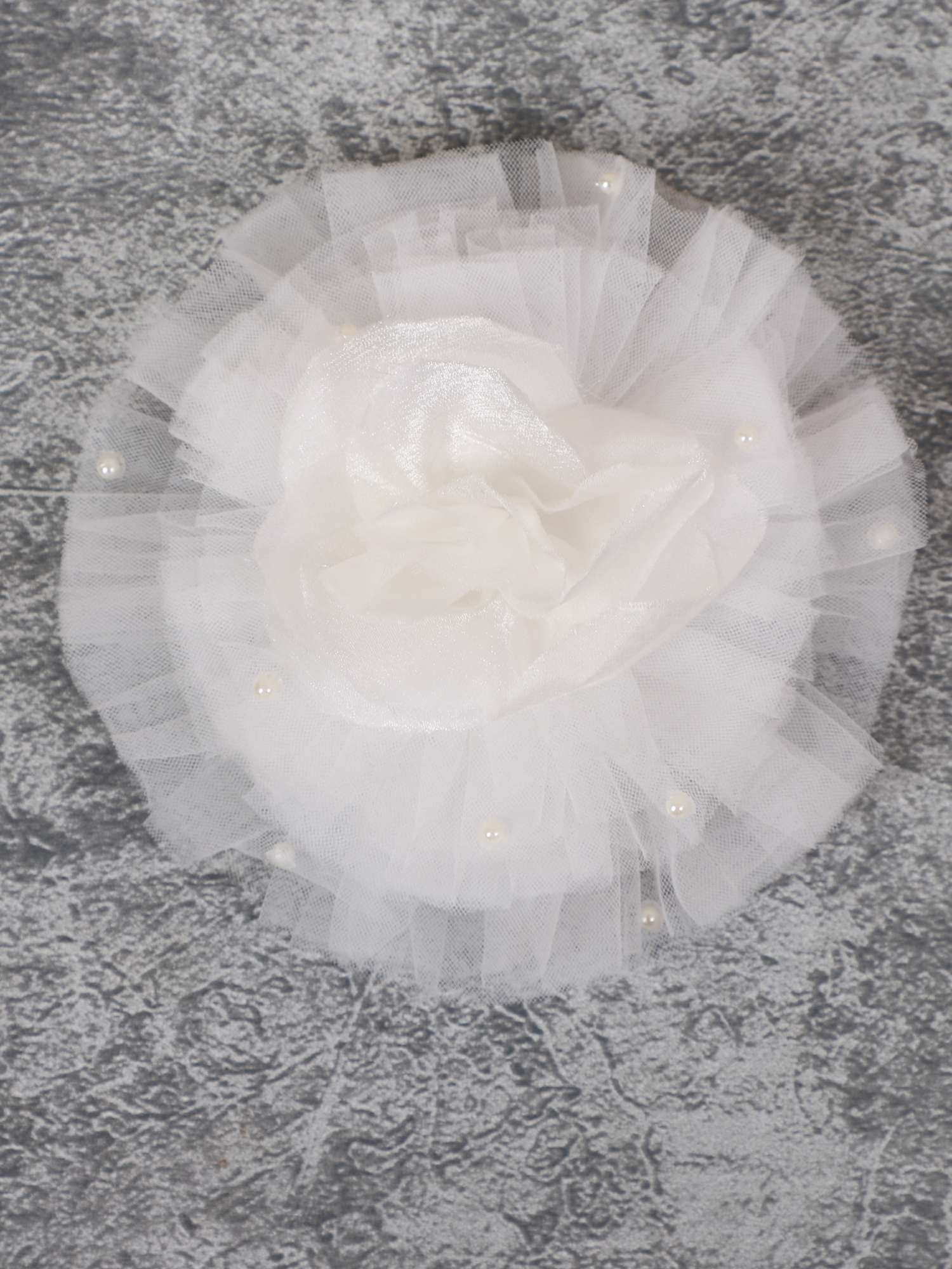 White Net Ruffled Hair Clip