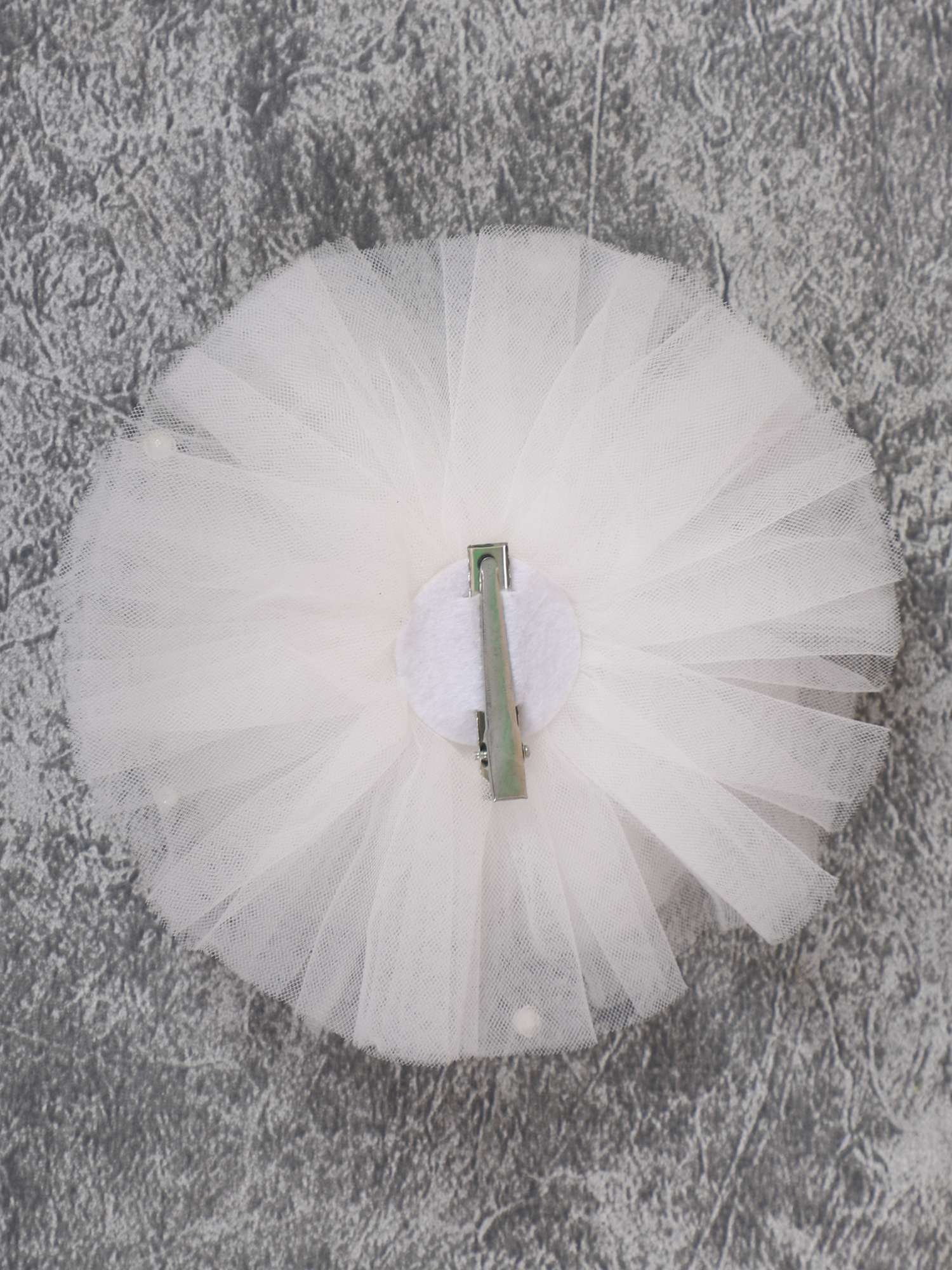 White Net Ruffled Hair Clip