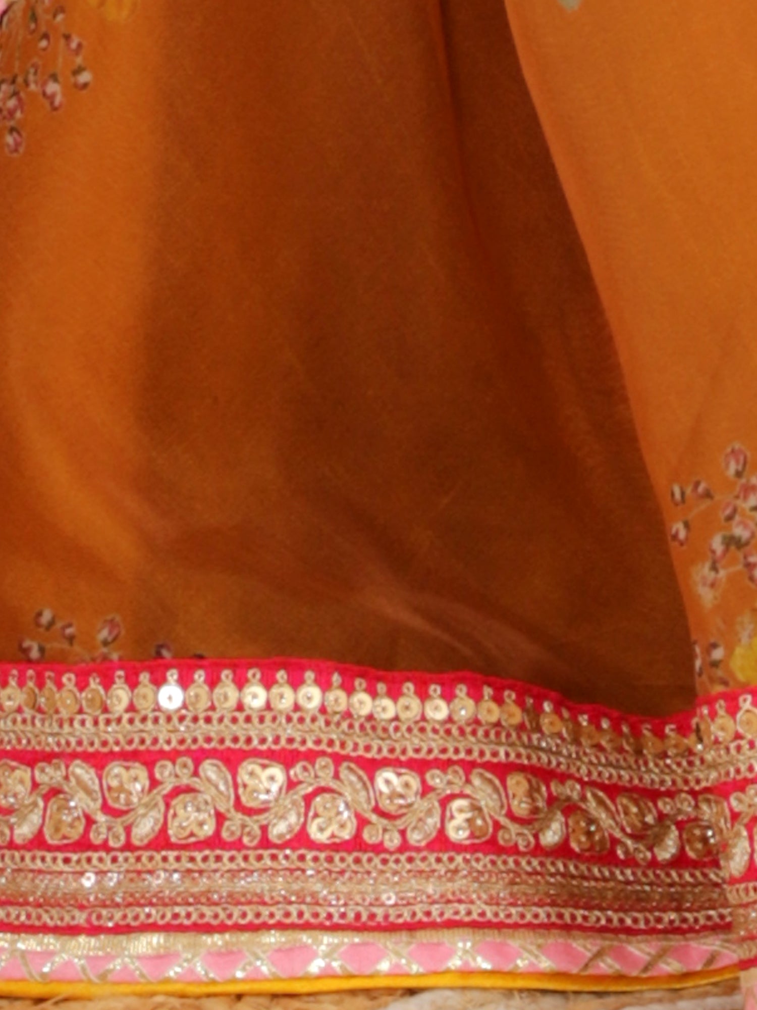 Printed Ochre Organza Lehnga Set With Dupatta