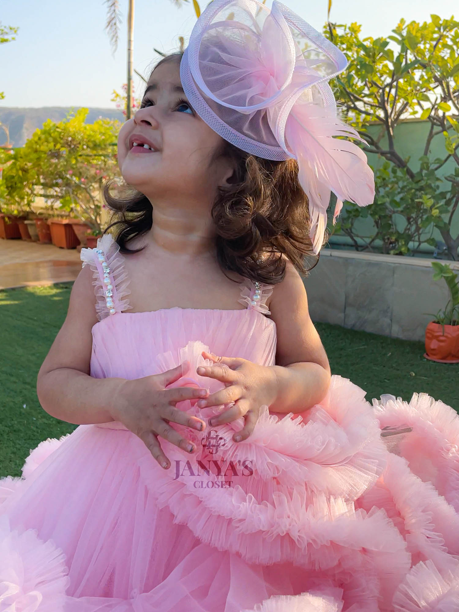 Perfect Frilled Ball Gown With Hair Pin