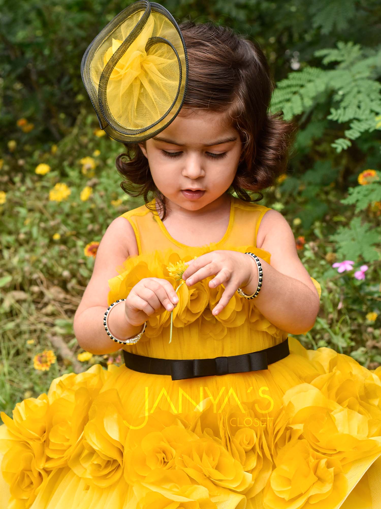 Shaded Yellow Fantasy Gown With Hair Pin