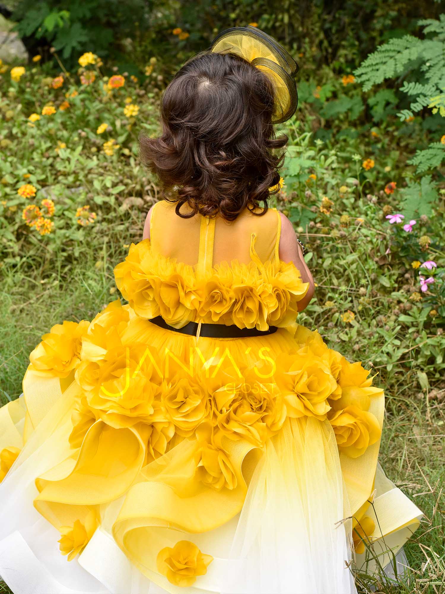 Shaded Yellow Fantasy Gown With Hair Pin